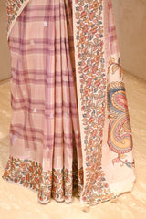 Old Rose Pink Semi Silk Saree With Kalamkari Print