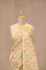 Beige Semi-Tussar Saree with Multicolour Floral Embroidery