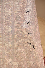 Nude Pink Semi Tussar Saree with Madhubani Printed Border and Pallu
