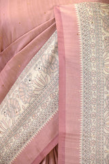 Nude Pink Semi Tussar Saree with Madhubani Printed Border and Pallu