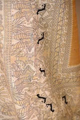 Mustard Yellow Semi Tusser Saree with Madhubani Printed Border