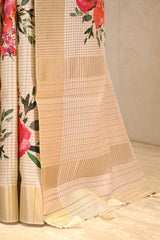 Off-White Semi-Tussar Saree with Digital Floral Prints