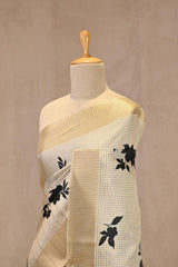 Off-White Semi-Tussar Saree with Digital Printed Floral Motifs