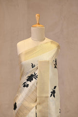 Off-White Semi-Tussar Saree with Digital Printed Floral Motifs