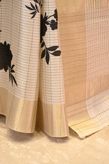 Off-White Semi-Tussar Saree with Digital Printed Floral Motifs