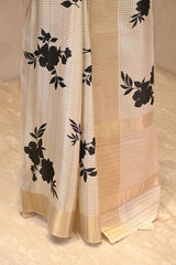 Off-White Semi-Tussar Saree with Digital Printed Floral Motifs