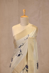 Off-White Semi-Tussar Saree with Floral Prints