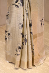 Off-White Semi-Tussar Saree with Floral Prints