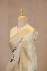 Off-White Semi-Tussar Saree with Floral Prints