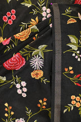 Black Semi-Tussar Saree with Multicolour Floral Embroidery