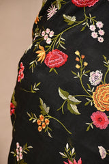 Black Semi-Tussar Saree with Multicolour Floral Embroidery