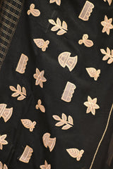 Black Semi-Tussar Silk Saree with Gold zari woven checks