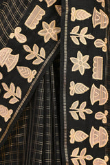 Black Semi-Tussar Silk Saree with Gold zari woven checks