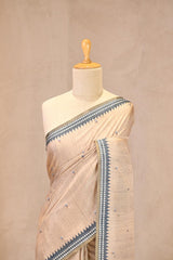 Classic Beige Semi-Tussar Saree with Floral Embroidery