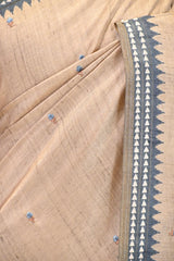 Classic Beige Semi-Tussar Saree with Floral Embroidery