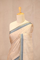 Classic Beige Semi-Tussar Saree with Floral Embroidery