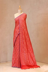 Red Jamdani Semi Silk Saree with Floral Jaal