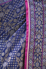 Navy Blue Jamdani Semi Silk Saree with Floral Jaal