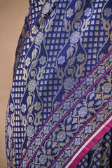 Navy Blue Jamdani Semi Silk Saree with Floral Jaal