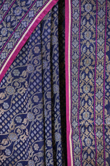 Navy Blue Jamdani Semi Silk Saree with Floral Jaal