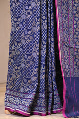 Navy Blue Jamdani Semi Silk Saree with Floral Jaal