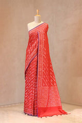Red Jamdani Semi Silk Saree with Leheriya Pattern