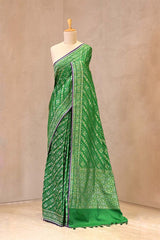 Rama Green Jamdani Semi Silk Saree with Leheriya Pattern