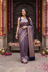 Royal Blue Soft Silk Saree With Antique Zari Floral Jaal
