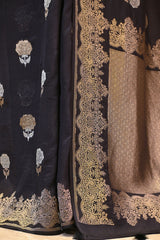 Black Viscose Silk Saree with Gold and Silver Zari Floral Buta