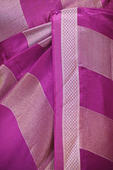 Purple Viscose Silk Saree with Gold and Silver Tissue Stripes