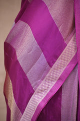 Purple Viscose Silk Saree with Gold and Silver Tissue Stripes