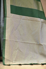 Green Viscose Silk Saree with Gold and Silver Tissue Stripes