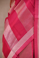 Pink Viscose Silk Saree with Gold and Silver Tissue Stripes