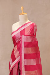 Pink Viscose Silk Saree with Gold and Silver Tissue Stripes