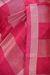 Pink Viscose Silk Saree with Gold and Silver Tissue Stripes