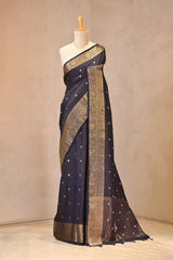 Blue Viscose Silk Saree with Checks and Floral Buti