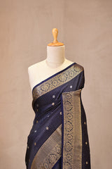 Blue Viscose Silk Saree with Checks and Floral Buti