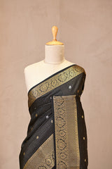 Black Viscose Silk Saree with Checks and Floral Buti