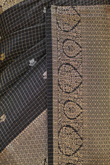 Black Viscose Silk Saree with Checks and Floral Buti