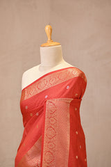 Red Viscose Silk Saree with Checks and Floral Buti