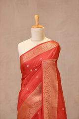 Red Viscose Silk Saree with Checks and Floral Buti