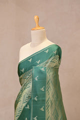 Green Viscose Saree with Gold Wave Texture And Gold Zari Pakshi Motif