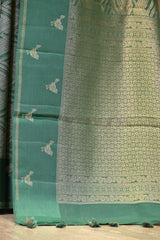 Green Viscose Saree with Gold Wave Texture And Gold Zari Pakshi Motif