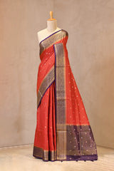 Red Viscose Silk Saree with Zari Checks and Sona-Rupa Buti