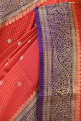 Red Viscose Silk Saree with Zari Checks and Sona-Rupa Buti
