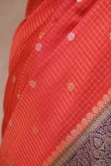 Red Viscose Silk Saree with Zari Checks and Sona-Rupa Buti