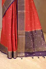 Red Viscose Silk Saree with Zari Checks and Sona-Rupa Buti