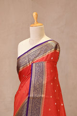 Red Viscose Silk Saree with Zari Checks and Sona-Rupa Buti
