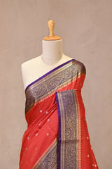 Red Viscose Silk Saree with Zari Checks and Sona-Rupa Buti