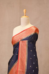 Blue Viscose Silk Saree with Zari Checks and Sona-Rupa Buti